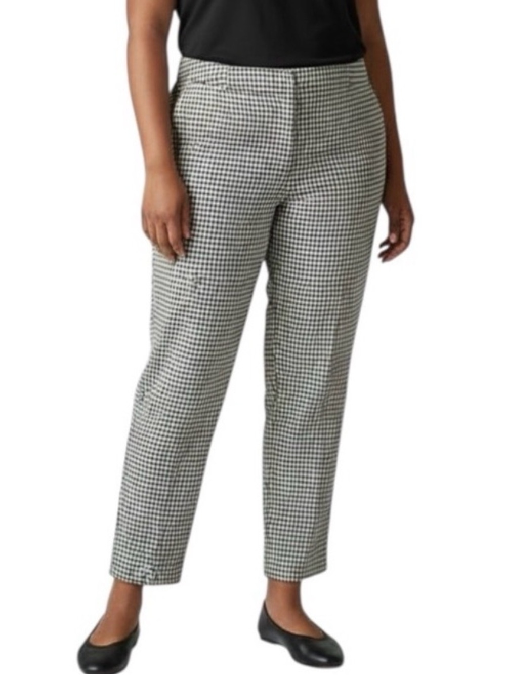 Worthington Slim Ankle High Rise Checkered Black, Tan, White Pants size 14 Long